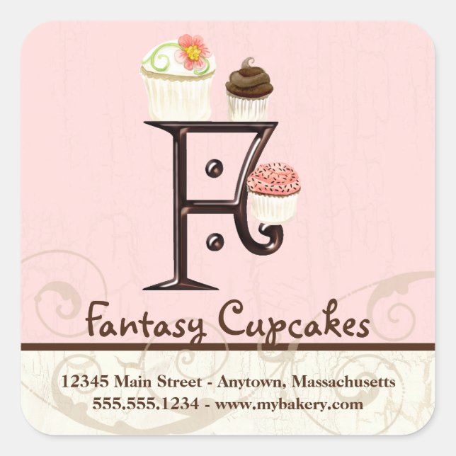 Letter F Monogram Cupcake Logo Business Stickers (Front)