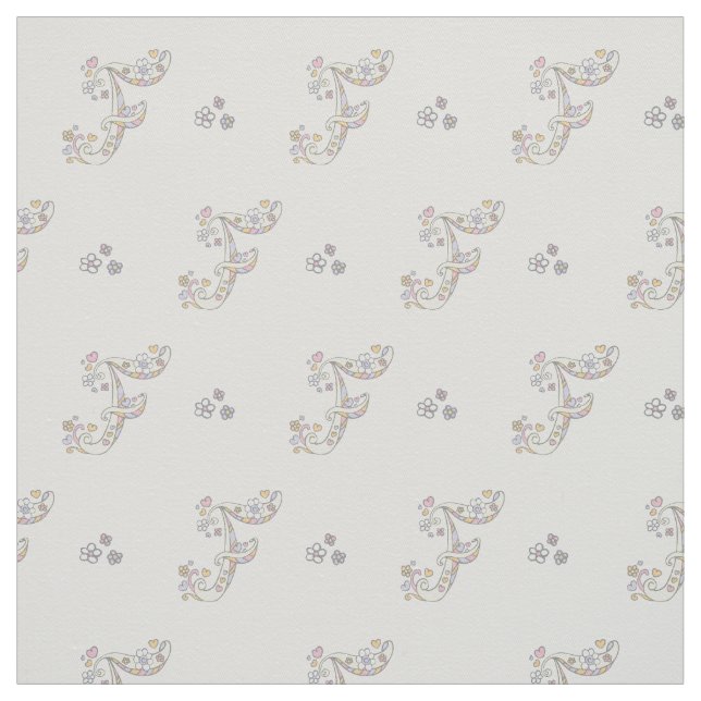 Letter F monogram flowers text custom fabric (Swatch)
