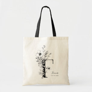 Letter F Organic Farmhouse Rustic Monogrammed Tote Bag