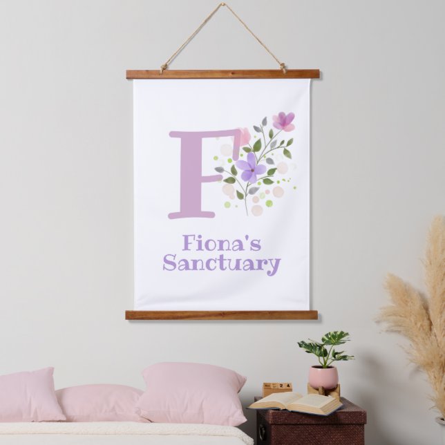 Letter F plus First Name with a Floral Design Hanging Tapestry (Bedroom)