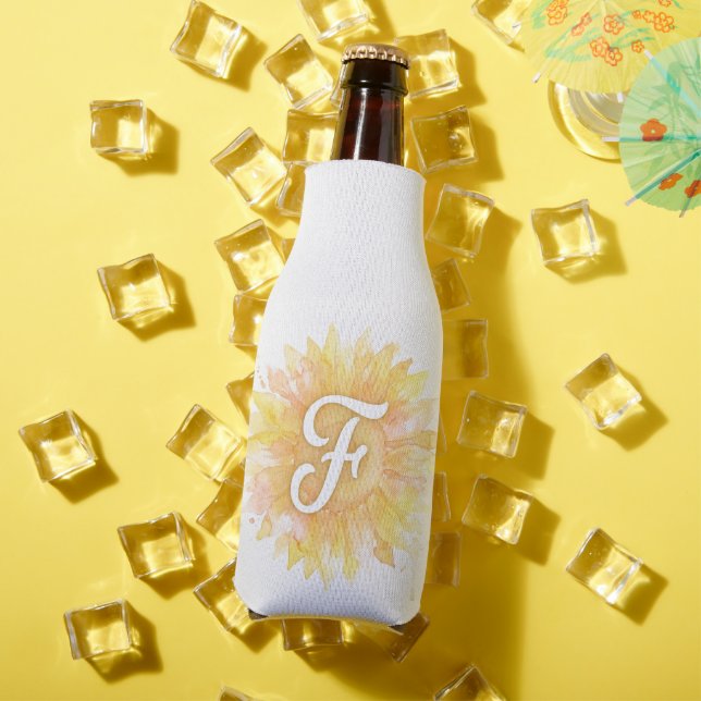 Letter F Sunflower First Name Monogram Initial  Bottle Cooler (In Situ Summer)
