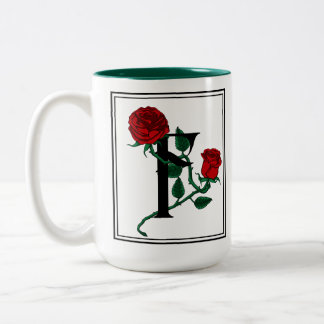 Letter F with Red Roses Two-Tone Coffee Mug