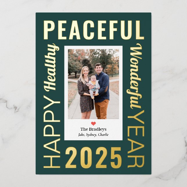 Letter Frame Foil Modern Happy New Year Photo Card (Front)