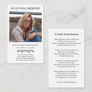 Letter From Heaven Photo Funeral Card