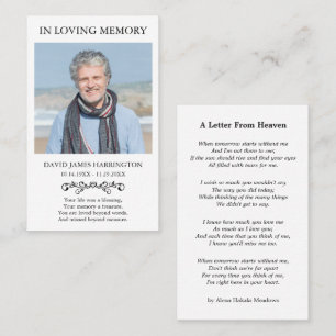 Letter From Heaven Photo Funeral Card
