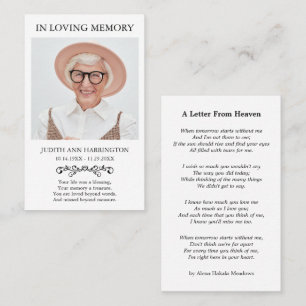 Letter From Heaven Photo Funeral Card