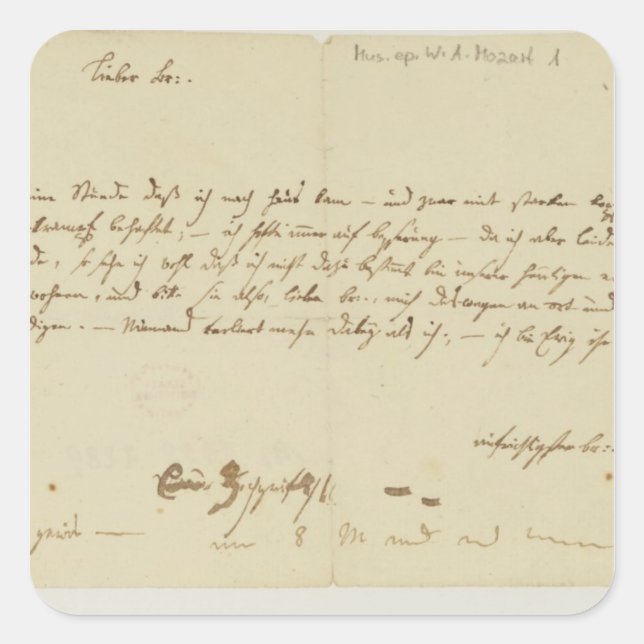 Letter from Mozart to a freemason, January 1786 Square Sticker (Front)