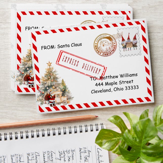 Letter from Santa Claus express delivery elf stamp Envelope (Stacked)