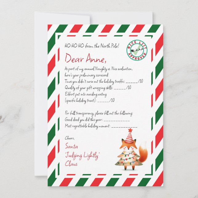 Letter from santa Good Deed Scorecard Invitation (Front)