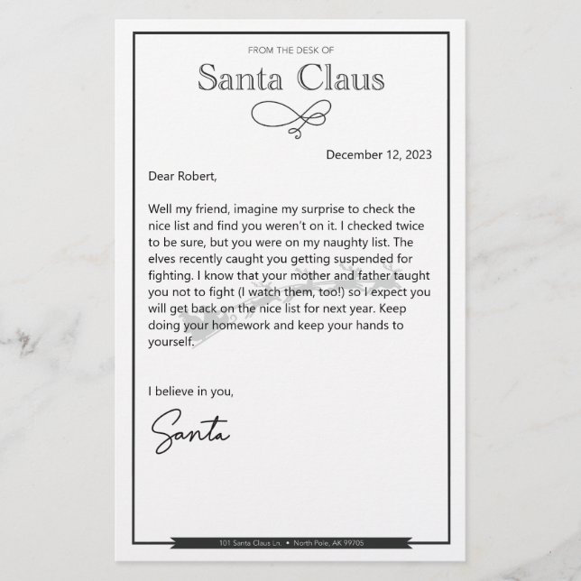 Letter From Santa Naughty Editable (Front)