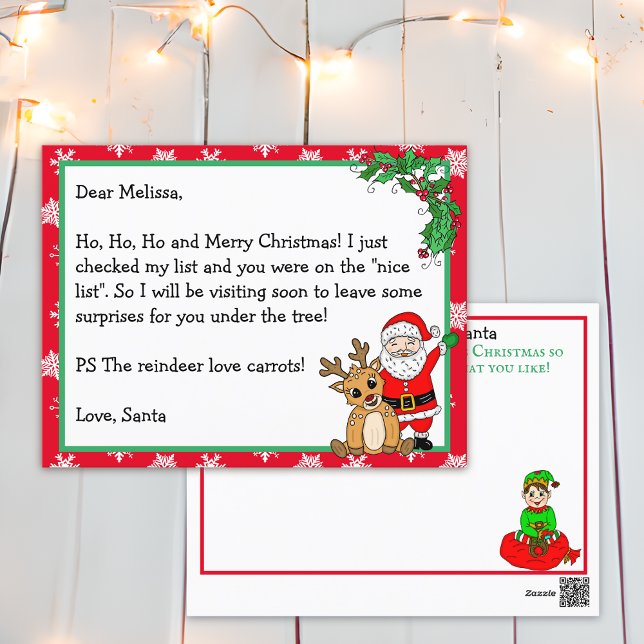 Letter from Santa, Nice List, for Kids Postcard (Creator Uploaded)