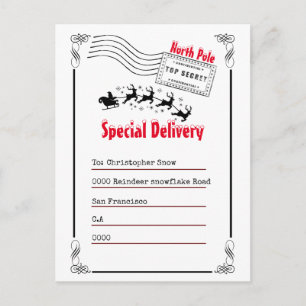 Letter from Santa North Pole response kids Postcard