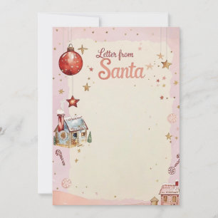 Letter from Santa   Pastel Pink & Gold Stars Invitation