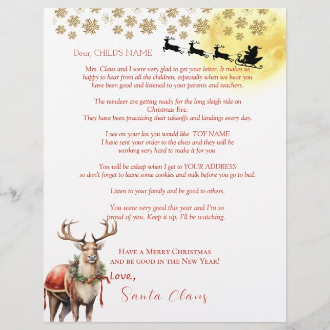 Letter from Santa Reindeer Christmas Tree (Front)