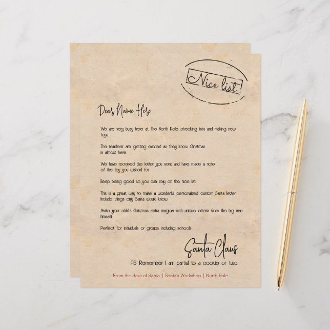 Letter From The Desk Of Santa Personalised (Front/Back In Situ)