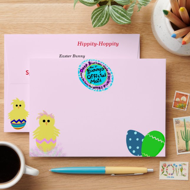 Letter From the Easter Bunny Yellow Pink Chick Egg Envelope (Desk)