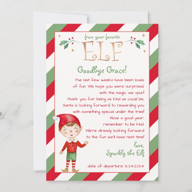 Letter from Your Elf Hello or Goodbye Customise Invitation (Front)