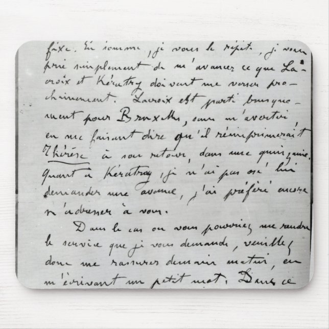 Letter from Zola to Edouard Manet  1868 Mouse Pad (Front)