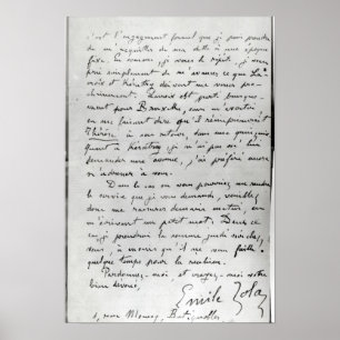Letter from Zola to Edouard Manet 1868 Poster
