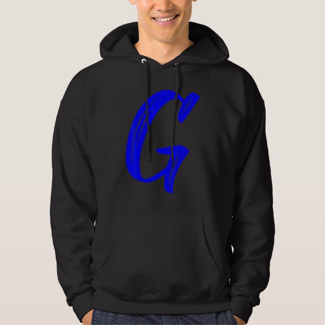 Letter G Alphabet Large Blue Graphic Initial Hoodie (Front)