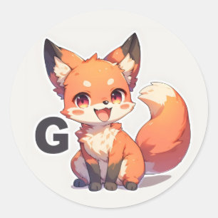 Letter G Anime Fox Classic Round Sticker