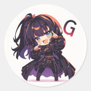 Letter G Anime Rock Girl Classic Round Sticker