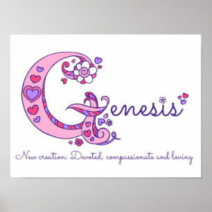 Letter G art Genesis girls name and meaning poster