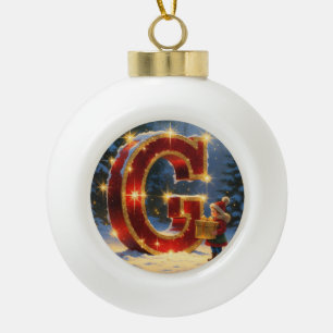 Letter G Christmas Gift Personalised Initial Ceramic Ball Christmas Ornament