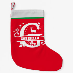 Letter G Christmas Monogram Initial Name Red White Small Christmas Stocking
