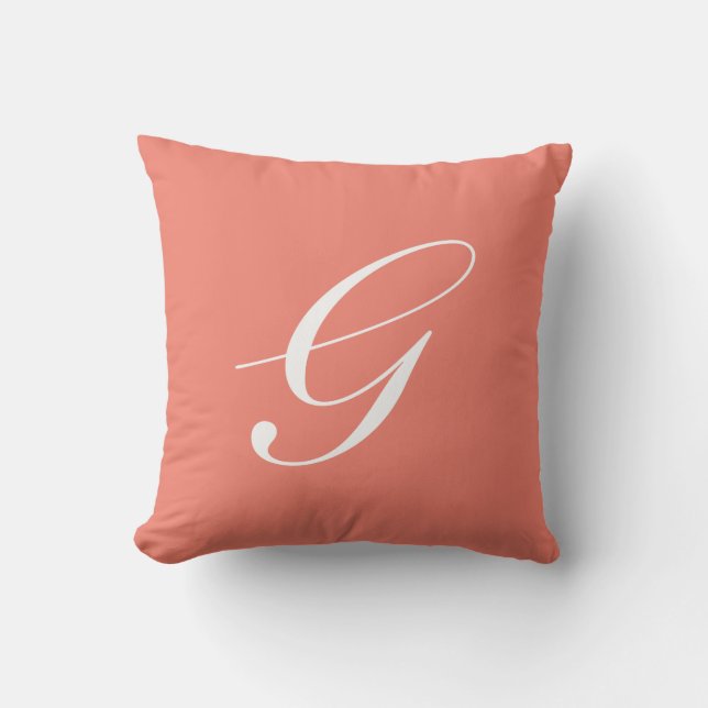 Letter G Coral Monogram Pillow (Front)