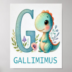 Letter G, Dinosaur Alphabet Watercolor Poster