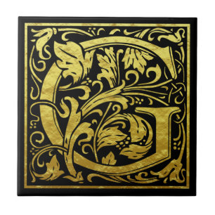 Letter G First Letter Faux Gold Black Ceramic Tile