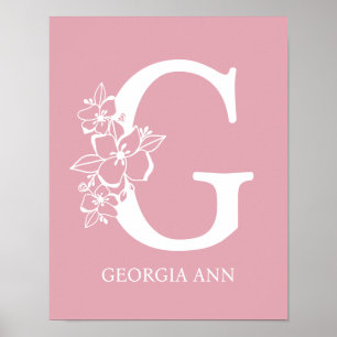 Letter G Floral Monogram Name Nursery Modern  Poster