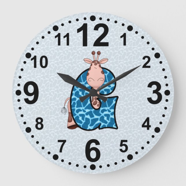 Letter G for Giraffe Blue Kids and Nursery Room Large Clock (Front)