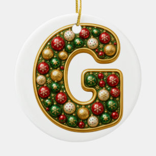 Letter G Gold Bauble Christmas Monogram Ceramic Ornament