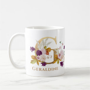 Letter G - Gold Floral Name sister coworker friend Coffee Mug