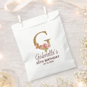 Letter G Gold Monogram Blush Pink Roses Favour Bag