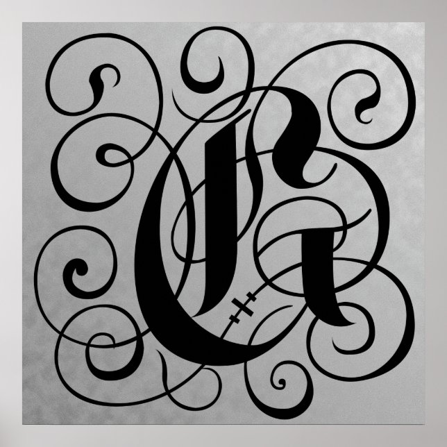 Letter G, Gothic Monogram Black Poster (Front)