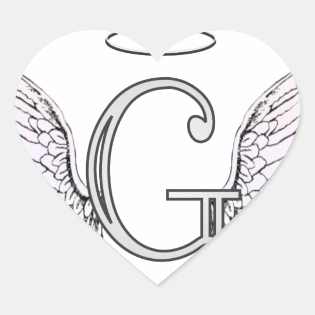 Letter G Initial Monogram with Angel Wings & Halo Heart Sticker (Front)