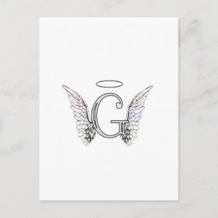 Letter G Initial Monogram with Angel Wings & Halo Postcard