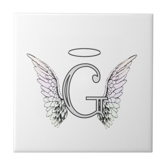 Letter G Initial Monogram with Angel Wings & Halo Tile (Front)