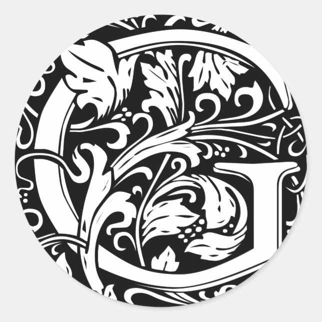 Letter G Mediaeval Monogram Art Nouveau Classic Round Sticker (Front)