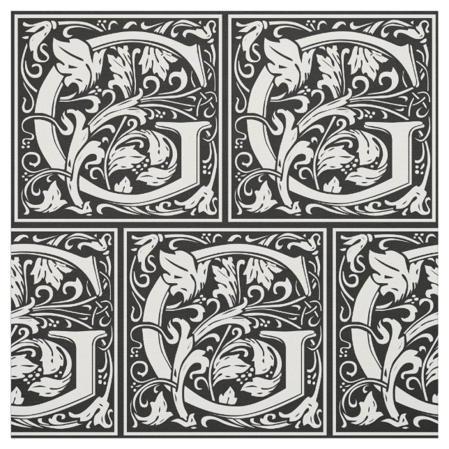 Letter G Mediaeval Monogram Art Nouveau Fabric (Swatch)