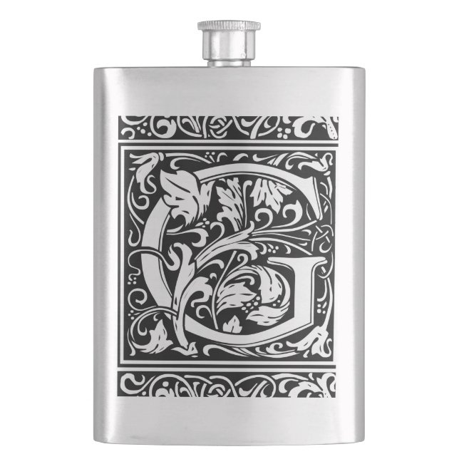 Letter G Mediaeval Monogram Art Nouveau Hip Flask (Front)
