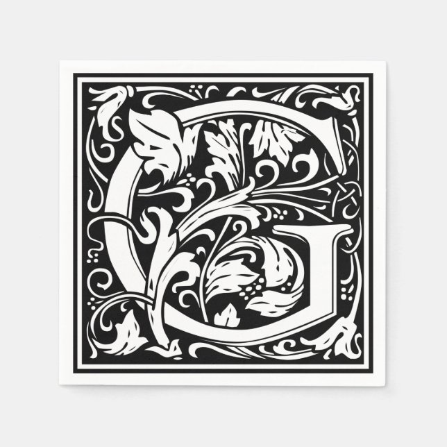 Letter G Mediaeval Monogram Art Nouveau Napkin (Front)