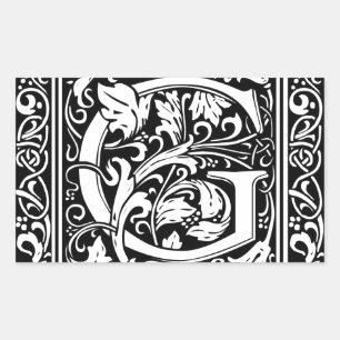 Letter G Mediaeval Monogram Art Nouveau Rectangular Sticker