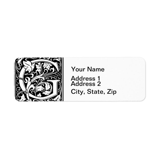 Letter G Mediaeval Monogram Art Nouveau Return Address Label (Front)