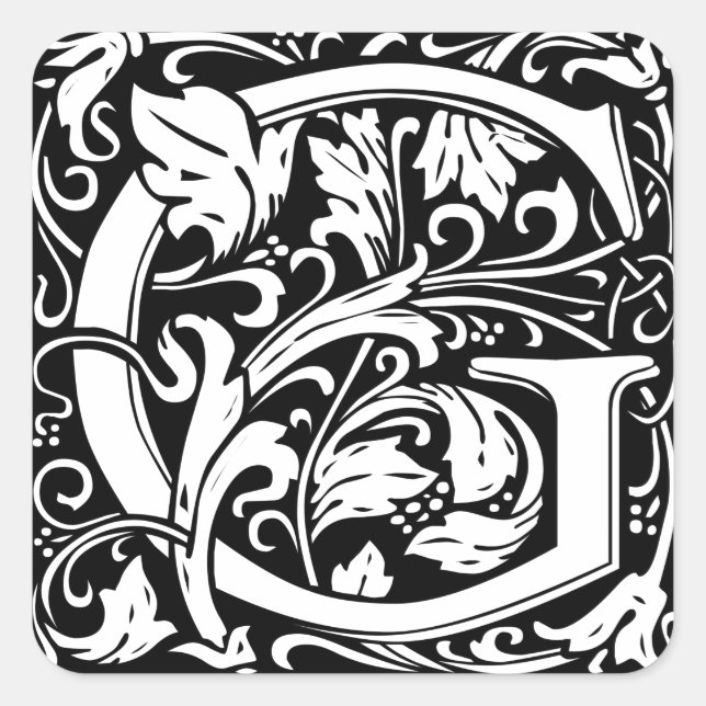 Letter G Mediaeval Monogram Art Nouveau Square Sticker (Front)