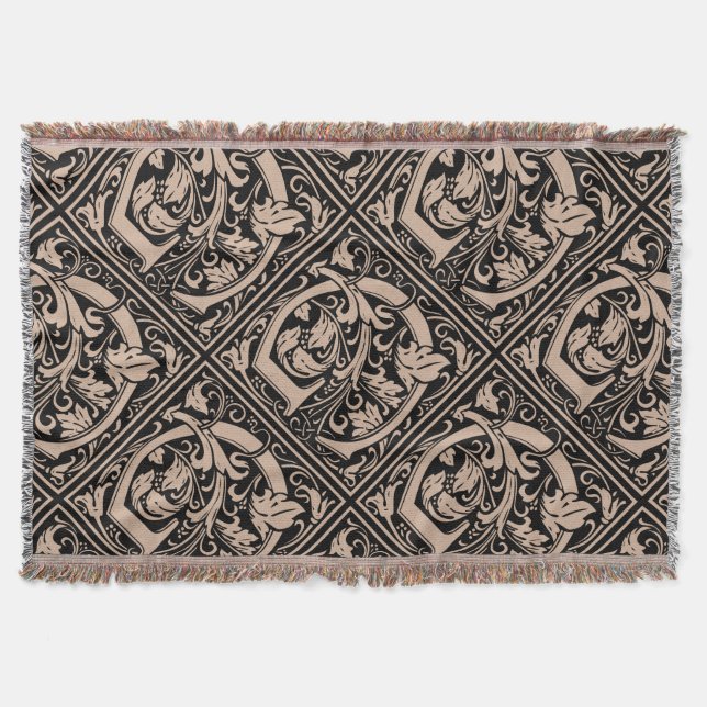 Letter G Mediaeval Monogram Art Nouveau Throw Blanket (Front)