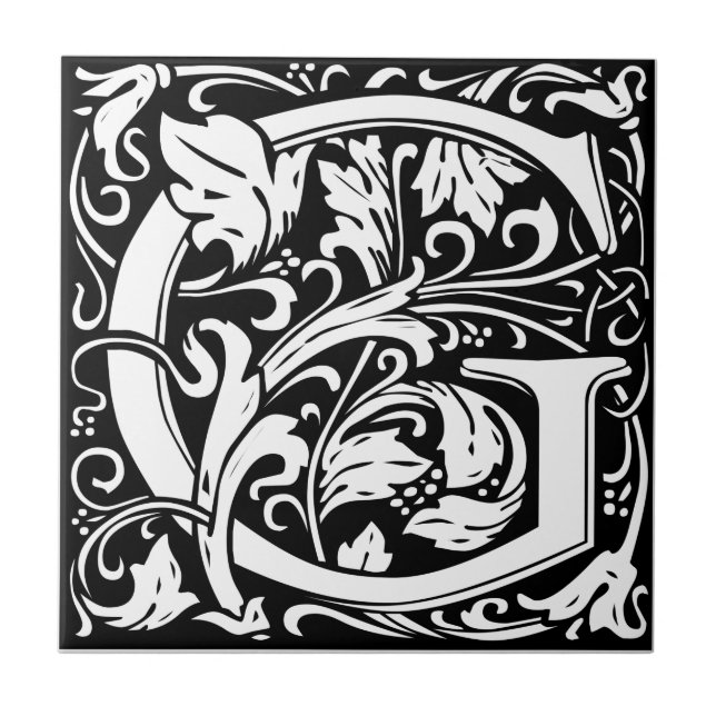 Letter G Mediaeval Monogram Art Nouveau Tile (Front)